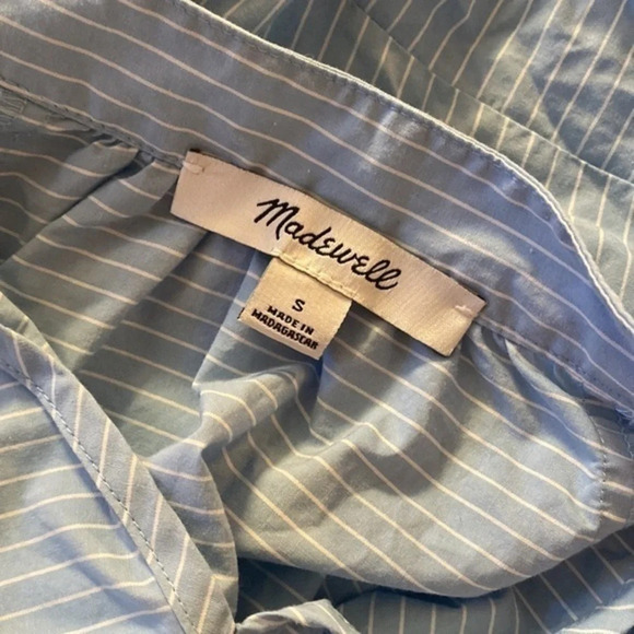 Madewell • Blue White Horizontal Striped Tie-Sleeve Popover Top - Picture 8 of 8